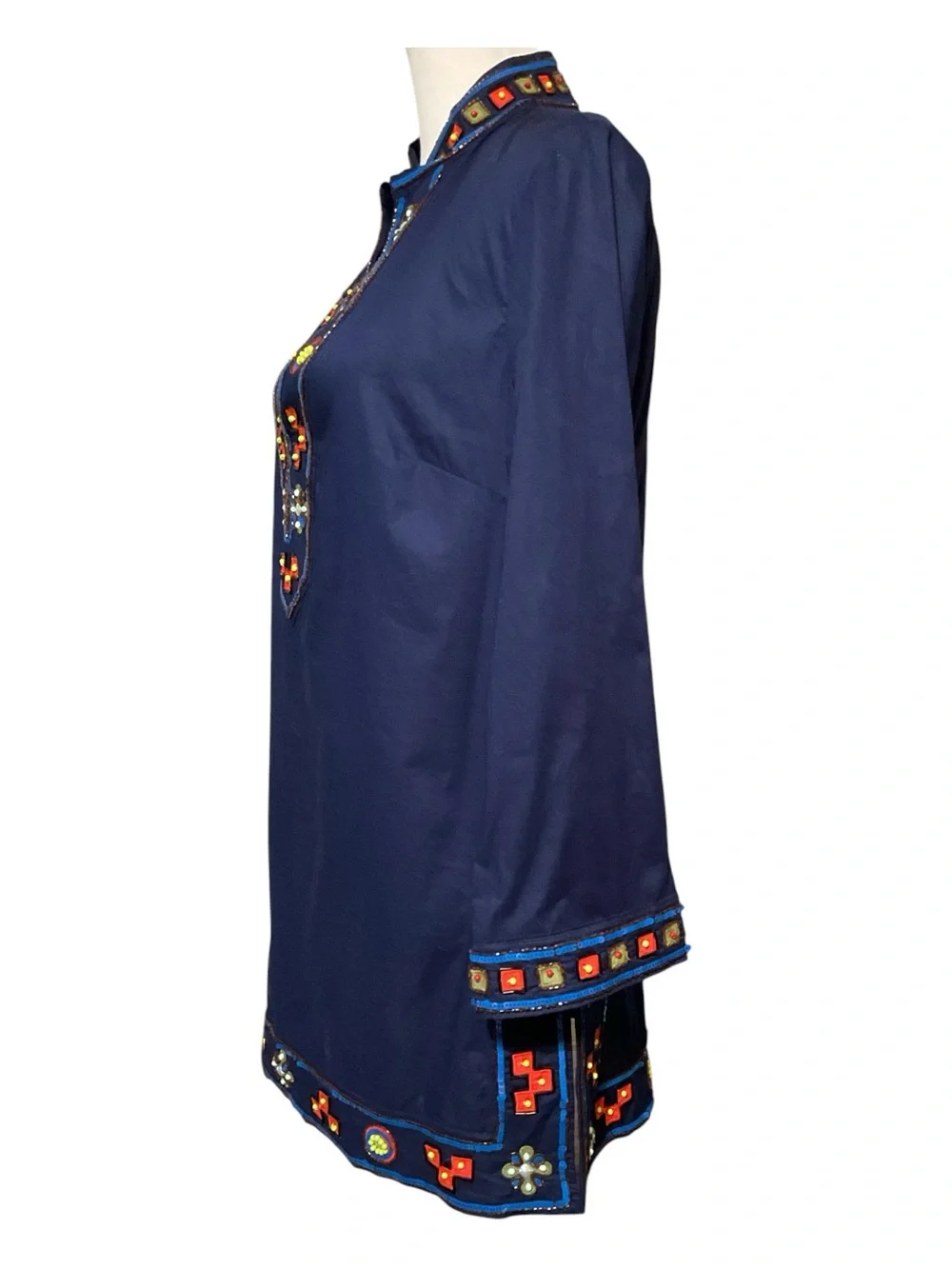 Tory Burch Embroidered Beaded Tunic Top Size 10